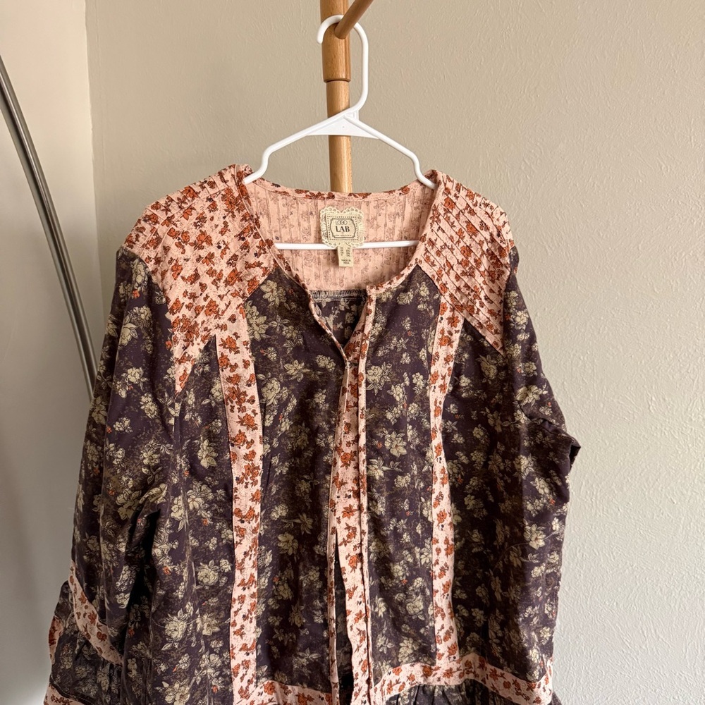 Logo Lab by Lori Goldstein Boho 3/4 Sleeve Crew Neck Bed Jacket Women’s Size 1X - Picture 6 of 12